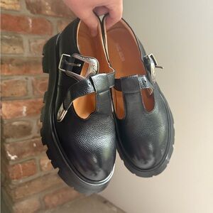 Marc Nolan Women's Charli Black Leather Lug Mary Janes